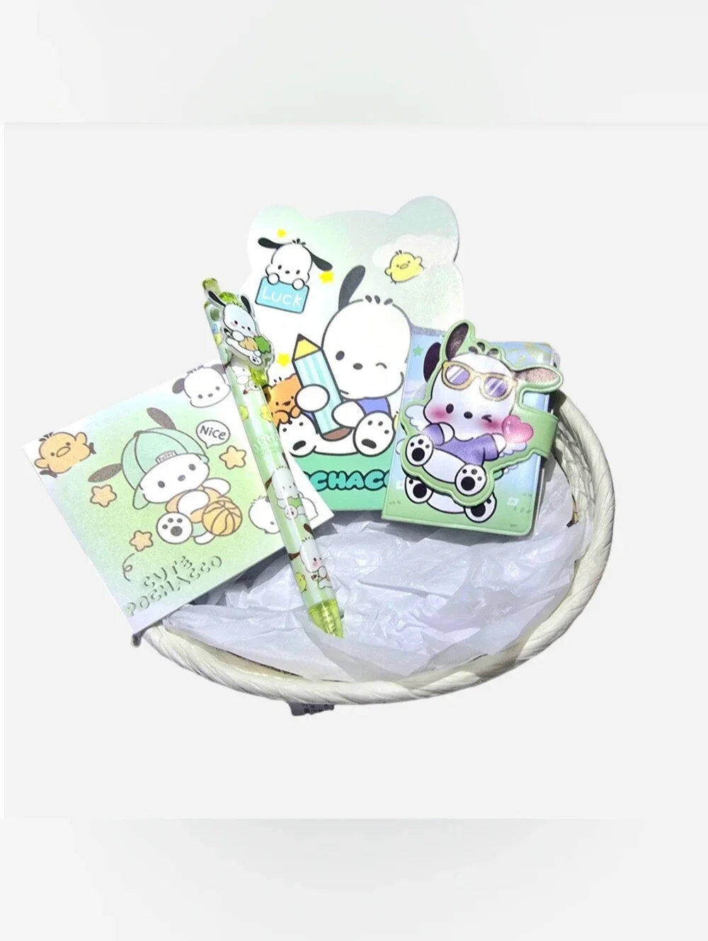 Pochacco 4 Piece Stationery Set W/ Mini Notebook Keychain, Pen, & More NEW